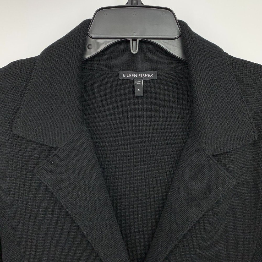 Eileen Fisher Jacket Black Silk Cotton Blend Blazer Pockets - Picture 2 of 9